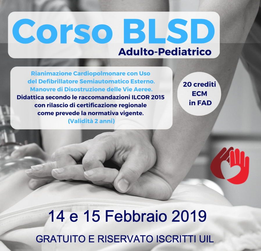Corso esecutore BLS-D adulto/pediatrico aperte le pre iscrizioni per i corsi del 14 e 15 febbraio 2019
